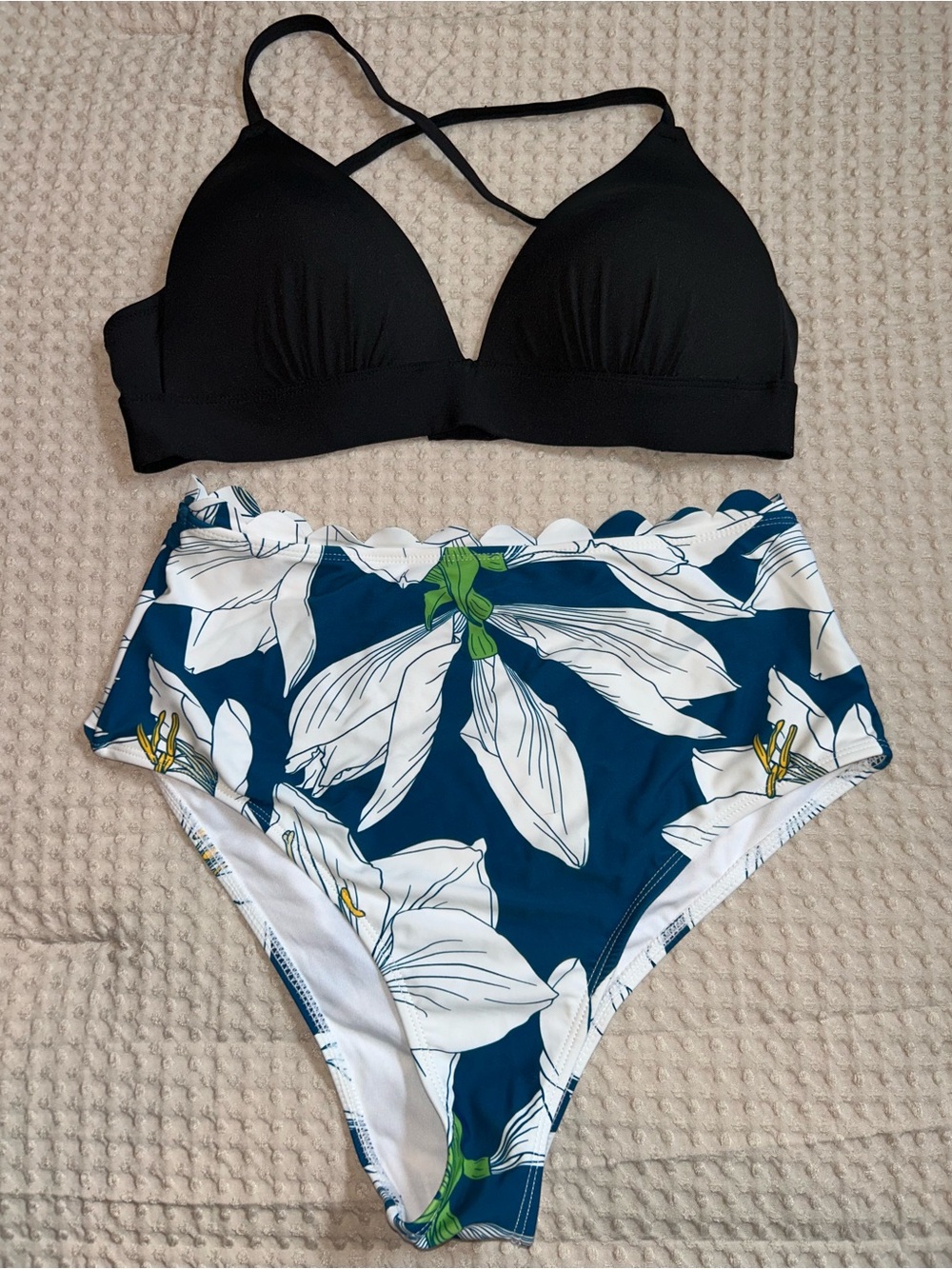H&M Black Swim Top with Strappy Detail and Floral Bottoms